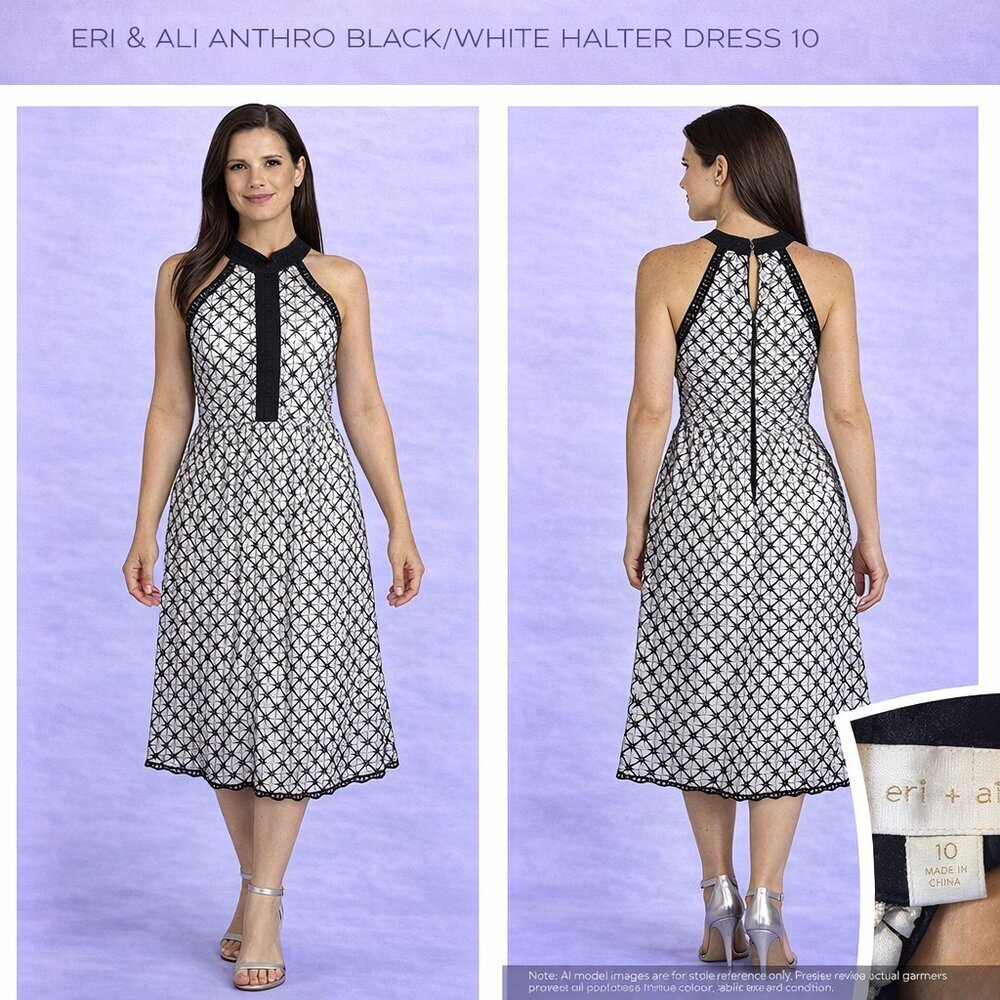 Eri + Ali Anthropologie Halter Dress Black White 10